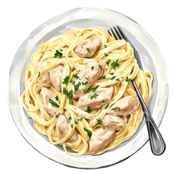 seamless Chicken Alfredo Pasta Breakfast Plate Illustration with Herb Garnish texture 8k free download PBR