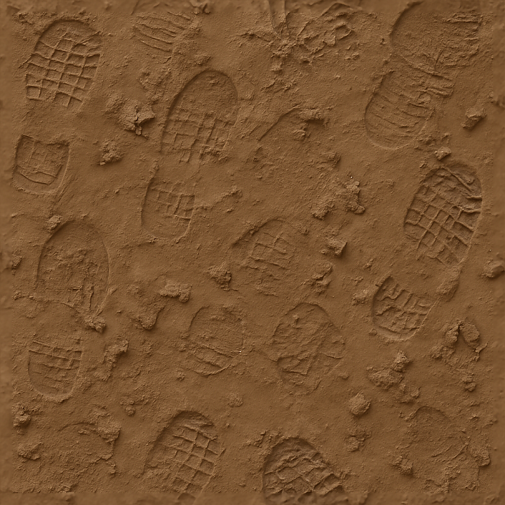 Of Muddy Footprints On Soft Brown Mud With Mud Clumps seamless PBR texture preview