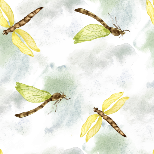 Seamless 3D PBR Watercolor Dragonfly Pattern Texture with Soft Pastel Hues