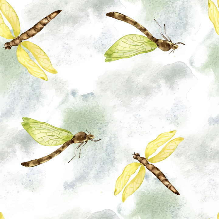 Watercolor Dragonfly Pattern with Soft Pastel Hues seamless PBR texture preview