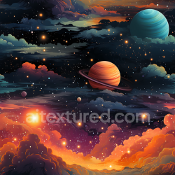 seamless Seamless 3D Space PBR Texture Featuring Vibrant Cosmic Nebula and Ringed Planets texture 8k free download PBR