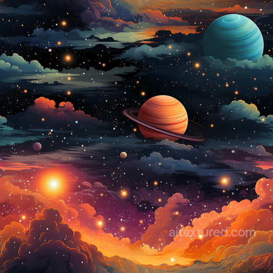 Space PBR Texture Featuring Vibrant Cosmic Nebula and Ringed Planets Star, space, planets texture preview