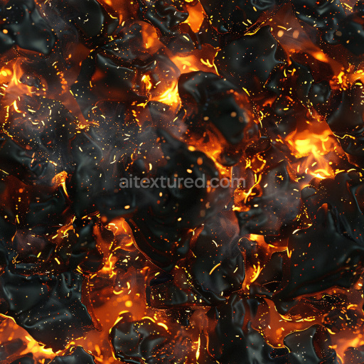 Seamless 3D PBR Texture of Glossy Black Chunks with Fiery Orange Glow