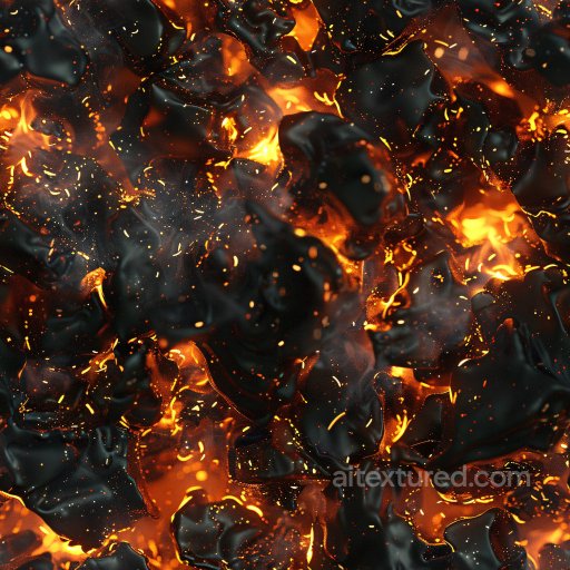 Seamless 3D PBR Texture of Glossy Black Chunks with Fiery Orange Glow texture preview