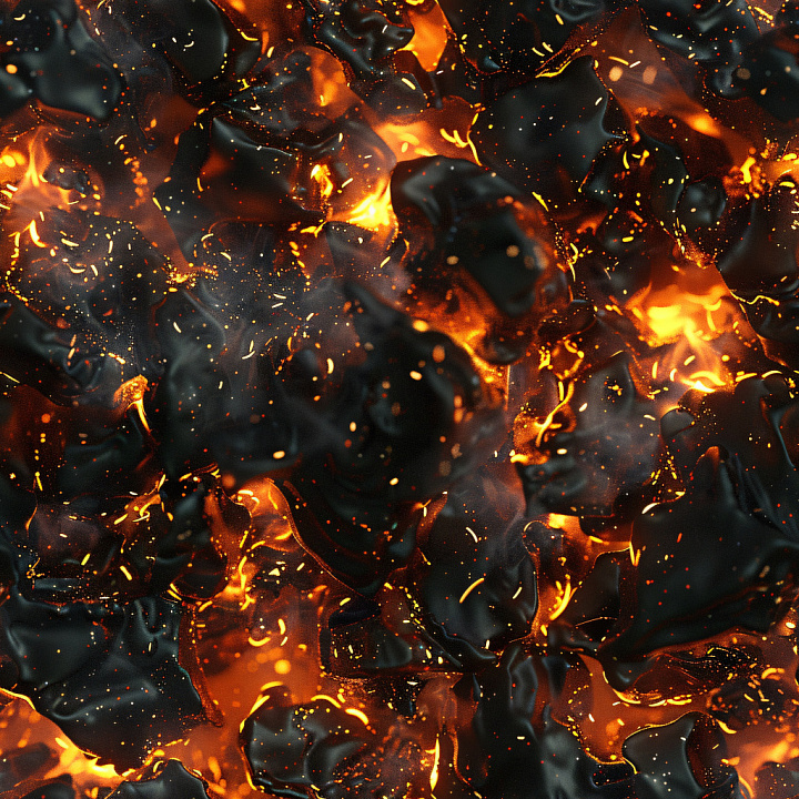 Glossy Black Chunks with Fiery Orange Glow seamless PBR texture preview