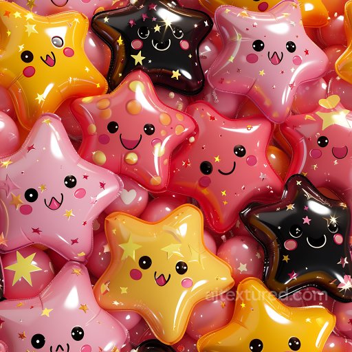 Inflated Star-Shaped Vinyl PBR Texture in Bright Colors with Cute Faces seamless Inflated PBR texture