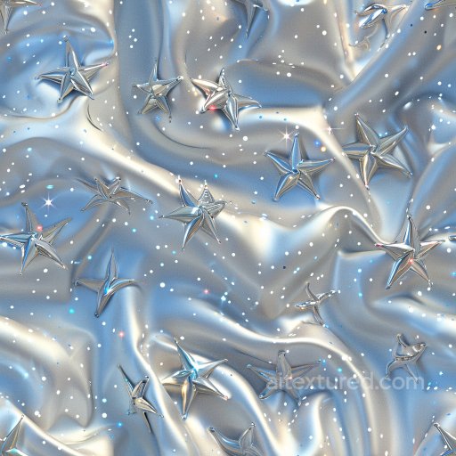 Seamless 3D PBR Glossy Blue-Silver Fabric Texture with Star Embellishments texture preview