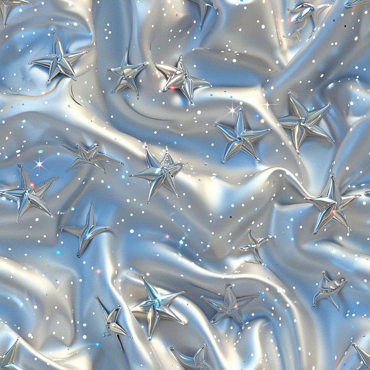 Glossy Blue-Silver Fabric with Star Embellishments seamless PBR texture preview