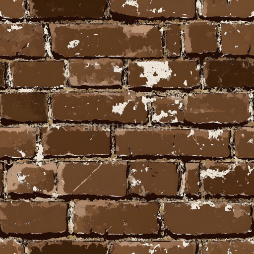 Seamless 3D Brown Brick Wall Cracked & Worn PBR Texture with White Paint Remnants