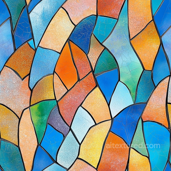 Mosaic PBR Texture Featuring Irregular Blue and Orange Ceramic Tiles with Matte Finish Mosaic texture preview