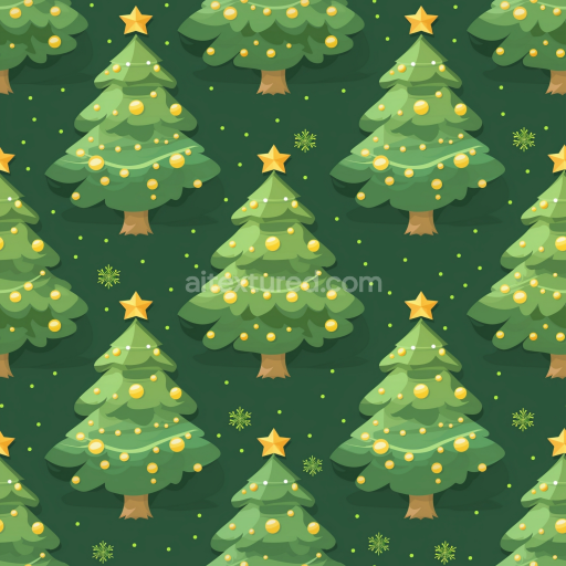 Seamless 3D PBR Christmas Tree Digital Paper Texture with Green and Yellow Ornament Pattern