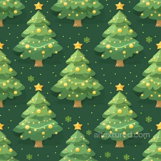 Christmas Tree Digital Paper Texture with Green and Yellow Ornament Pattern seamless All Christmas Digital paper PBR texture