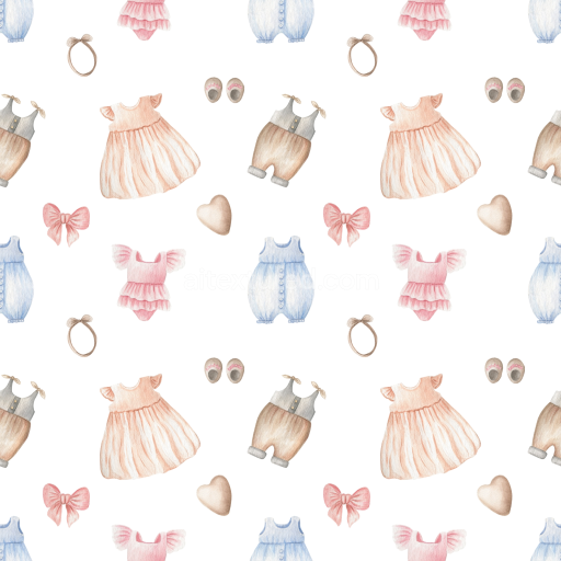 Seamless 3D PBR Baby Clothes and Accessories Pattern Texture in Soft Pastel Watercolor Style