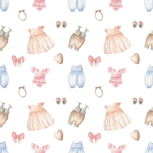 Baby Clothes and Accessories Pattern Texture in Soft Pastel Watercolor Style seamless Baby Boy PBR texture