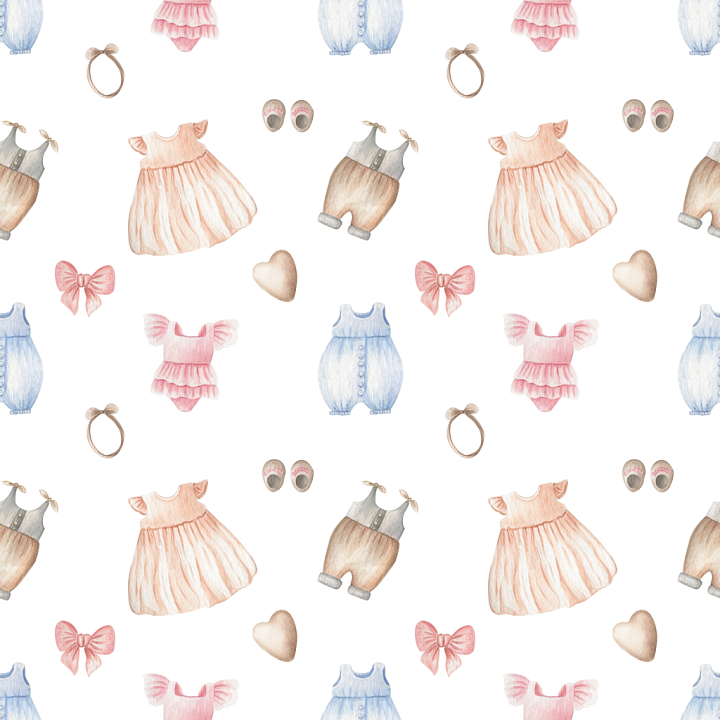 Baby Clothes and Accessories Pattern in Soft Pastel Watercolor Style seamless PBR texture preview