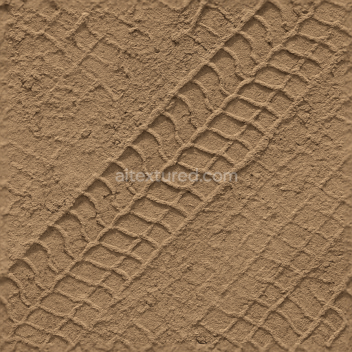 Seamless 3d texture pbr 8k tire tracks with deep impressions on compacted soil ground