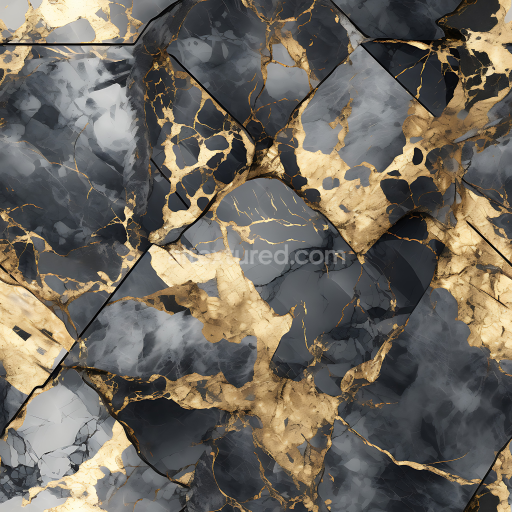 Seamless 3D PBR Texture of Gold Veined Gray Marble Tiles with Polished Finish