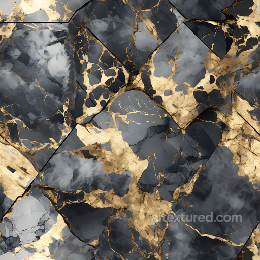 Gold Veined Gray Marble Tiles Seamless Texture with Polished Finish seamless Marble PBR texture
