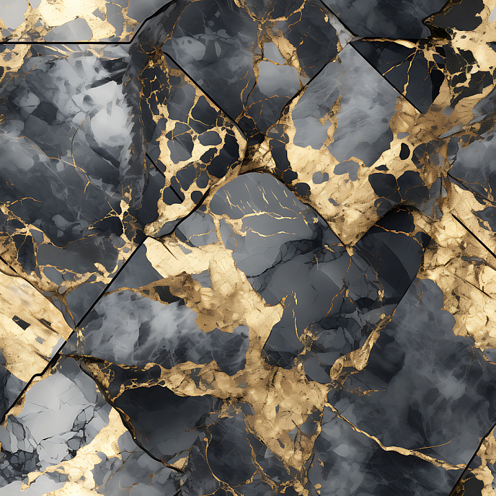Gold Veined Gray Marble Tiles with Polished Finish seamless PBR texture preview