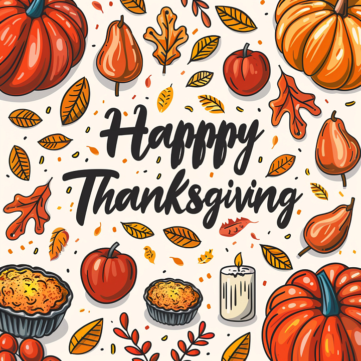 Thanksgiving Featuring Pumpkins and Autumn Leaves Illustration seamless PBR texture preview
