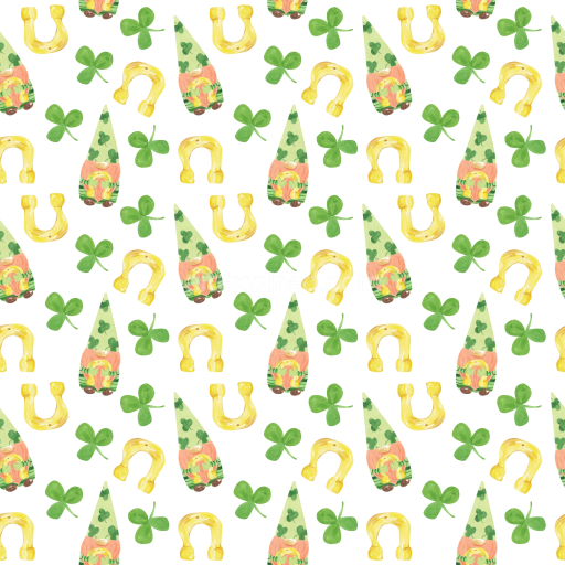 Seamless 3D PBR Texture of Whimsical St Patrick Digital Paper with Gnomes & Shamrocks