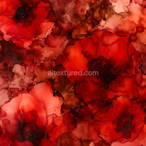 Seamless 3D Alcohol Ink PBR Texture with Red and Brown Fluid Swirls and Organic Layers