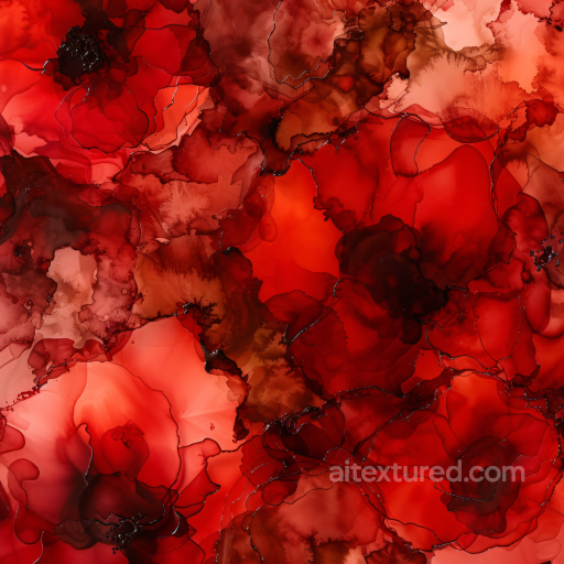 Alcohol Ink PBR Texture with Red and Brown Fluid Swirls and Organic Layers seamless Alcohol ink PBR texture