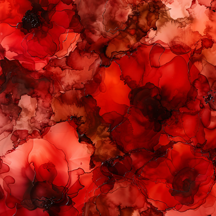 Alcohol Ink with Red and Brown Fluid Swirls and Organic Layers seamless PBR texture preview