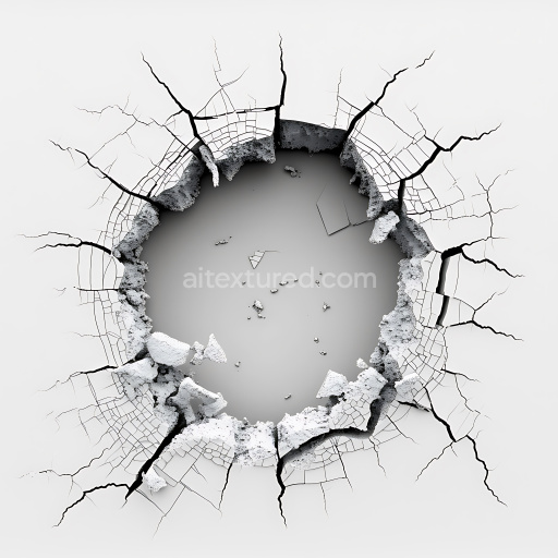 Seamless 3D Cracked Hole Plaster PBR Texture with Detailed Fractures and Chips