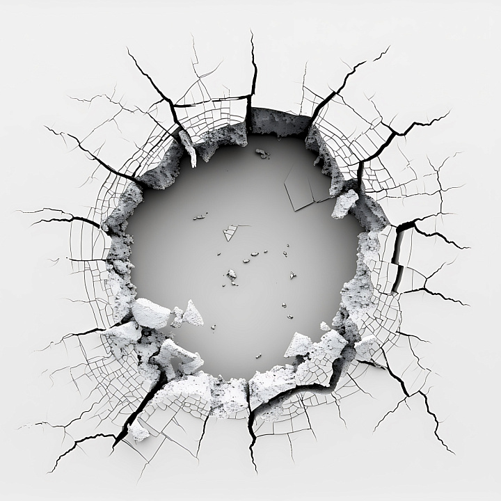 Cracked Hole Plaster with Detailed Fractures and Chips seamless PBR texture preview