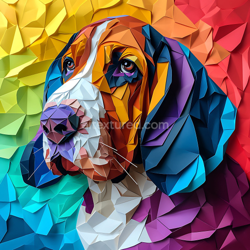 Seamless 3D PBR Texture of Low Poly Basset Hound with Geometric Color Blocks
