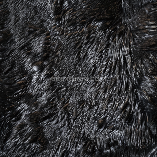 Seamless 3D Black Glossy Fur Leather PBR Texture with Long, Shiny Fibers