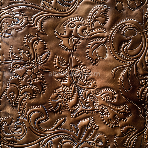 Seamless 3D PBR Embossed Brown Leather Texture with Ornate Floral Patterns