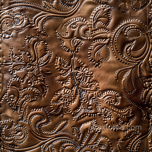 Embossed Brown Leather Texture with Ornate Floral Patterns seamless Leather PBR texture