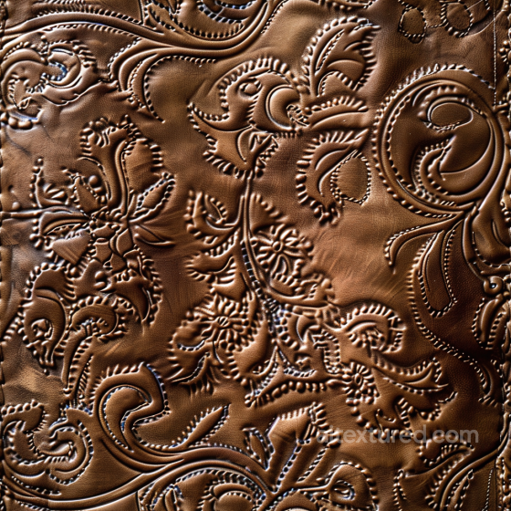 Embossed Brown Leather Texture with Ornate Floral Patterns Leather texture preview