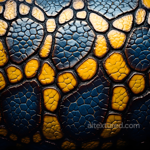 Reptilian Cracked Skin Texture With High Detail And Vibrant Blue-Yellow Tones seamless Skin PBR texture