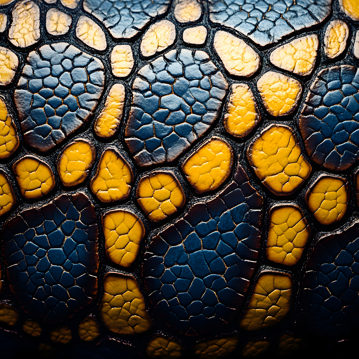 Reptilian Cracked Skin With High Detail And Vibrant Blue-Yellow Tones seamless PBR texture preview