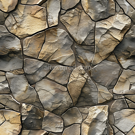 Seamless 3D rocky stone wall PBR texture with cracked weathered stones in warm tones