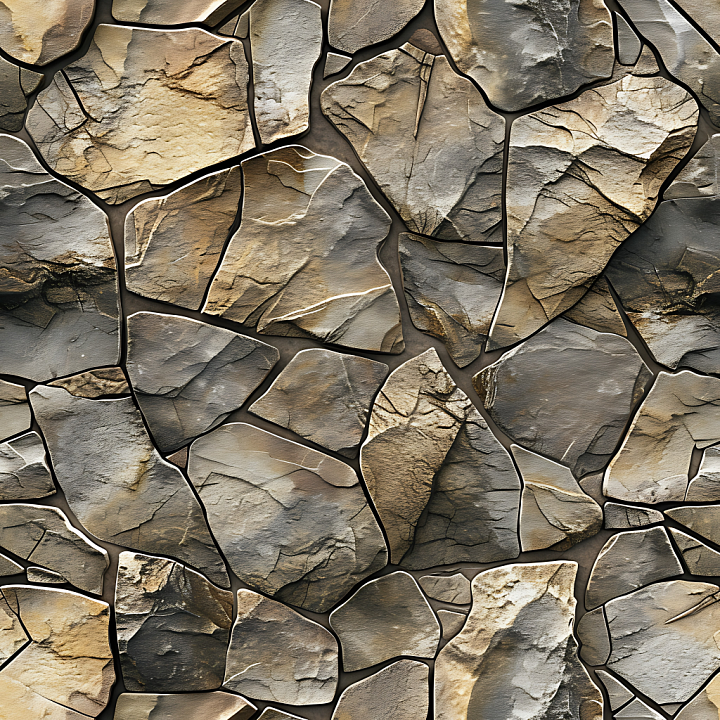 Rocky Stone Wall With Cracked Weathered Stones In Warm Tones seamless PBR texture preview