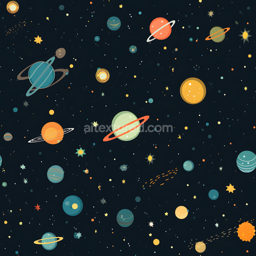 Seamless 3D Space PBR Texture with Stylized Planets and Starfield in Vibrant Colors