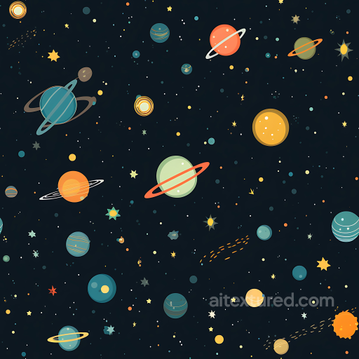 Space PBR Texture with Stylized Planets and Starfield in Vibrant Colors seamless Star, space, planets PBR texture