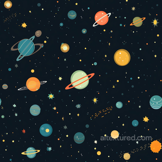 Space PBR Texture with Stylized Planets and Starfield in Vibrant Colors Star, space, planets texture preview