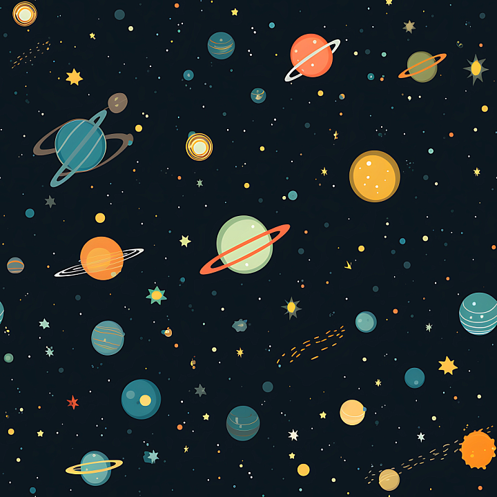 Space with Stylized Planets and Starfield in Vibrant Colors seamless PBR texture preview