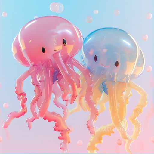 Inflated Transparent Jellyfish PBR Texture in Soft Pastels seamless Inflated PBR texture