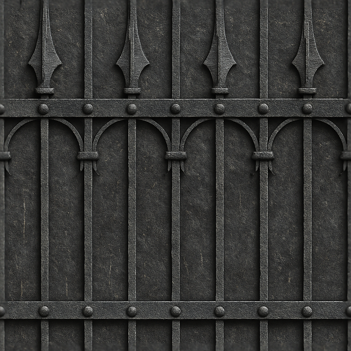 Wrought Iron Fence With Black Iron Spiked Fence And Decorative… seamless PBR texture preview
