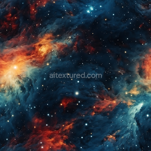 Seamless 3D Space PBR Texture Featuring Vibrant Nebula Clouds and Starfield
