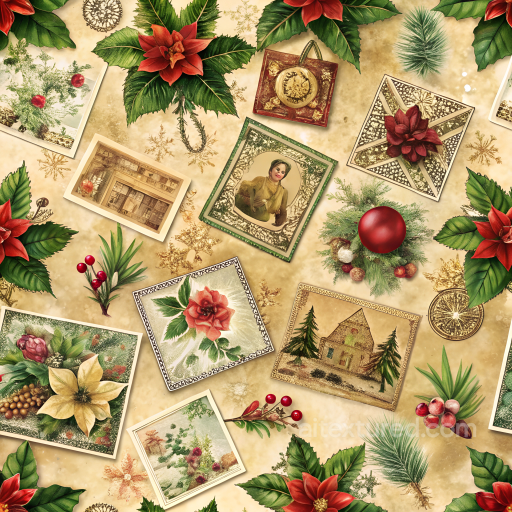 Christmas Vintage Texture with Floral Motifs and Holiday Frames seamless Christmas vintage PBR texture