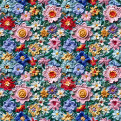 seamless Seamless 3D PBR Texture of Vibrant Multi-Colored Embroidered Floral Pattern texture 8k free download PBR