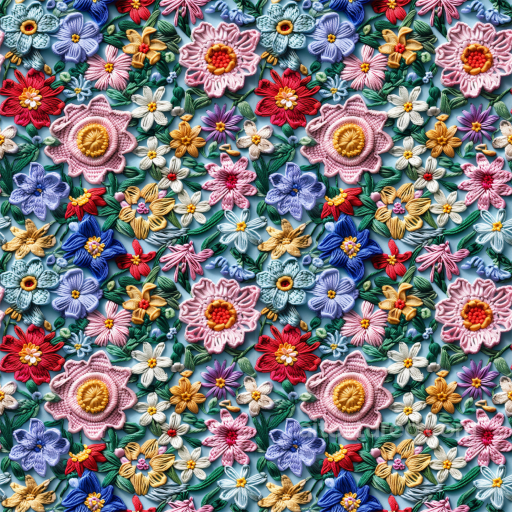 Vibrant Multi-Colored Embroidered Floral Pattern Seamless Texture seamless Embroidered floral PBR texture