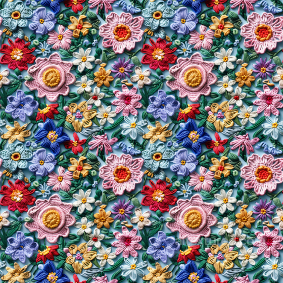 Vibrant Multi-Colored Embroidered Floral Pattern Seamless Texture Embroidered floral texture preview
